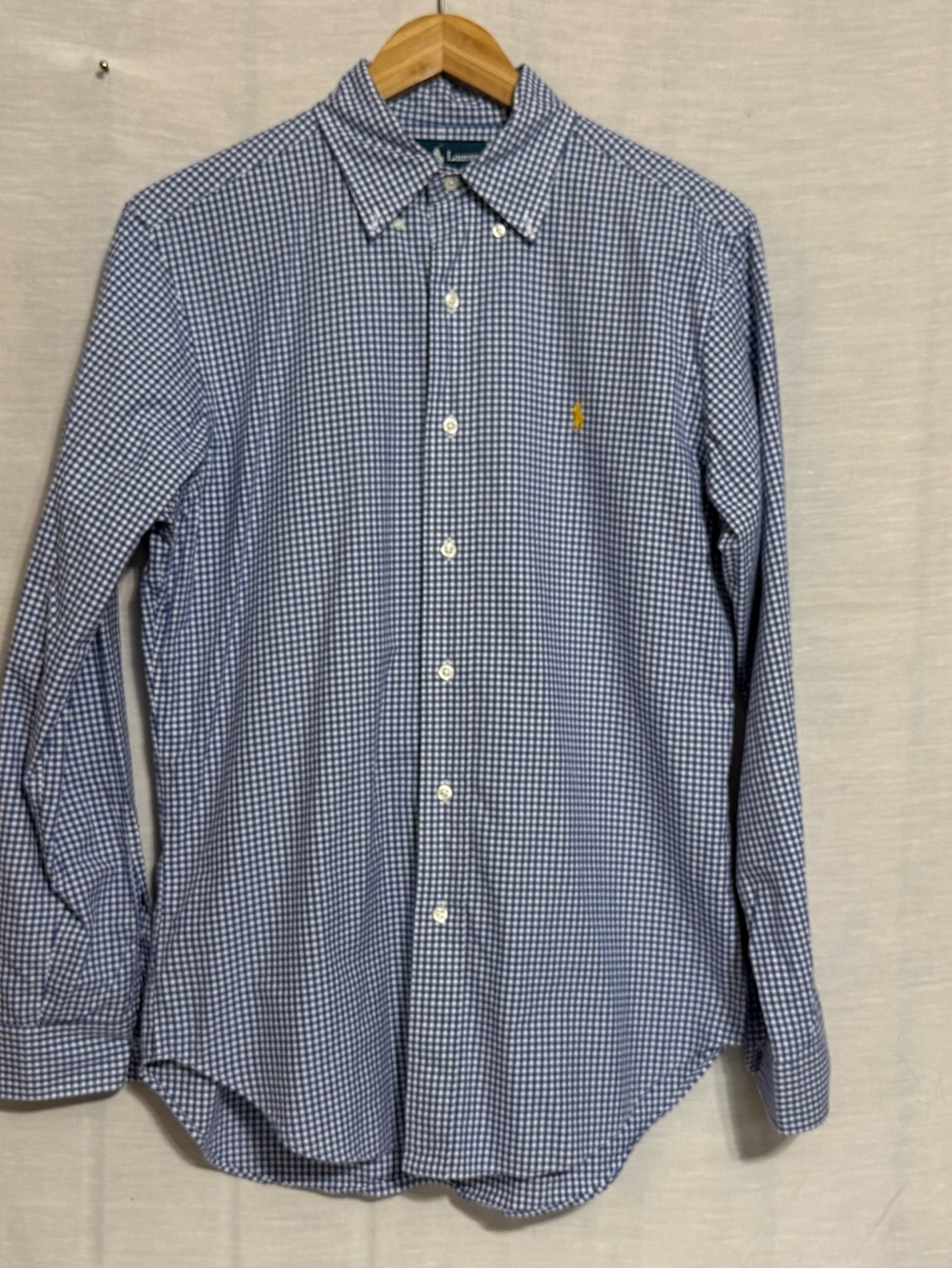 Ralph Lauren Men’s Small Classic Fit Blue Gingham Long Sleeve Button Down Shirt